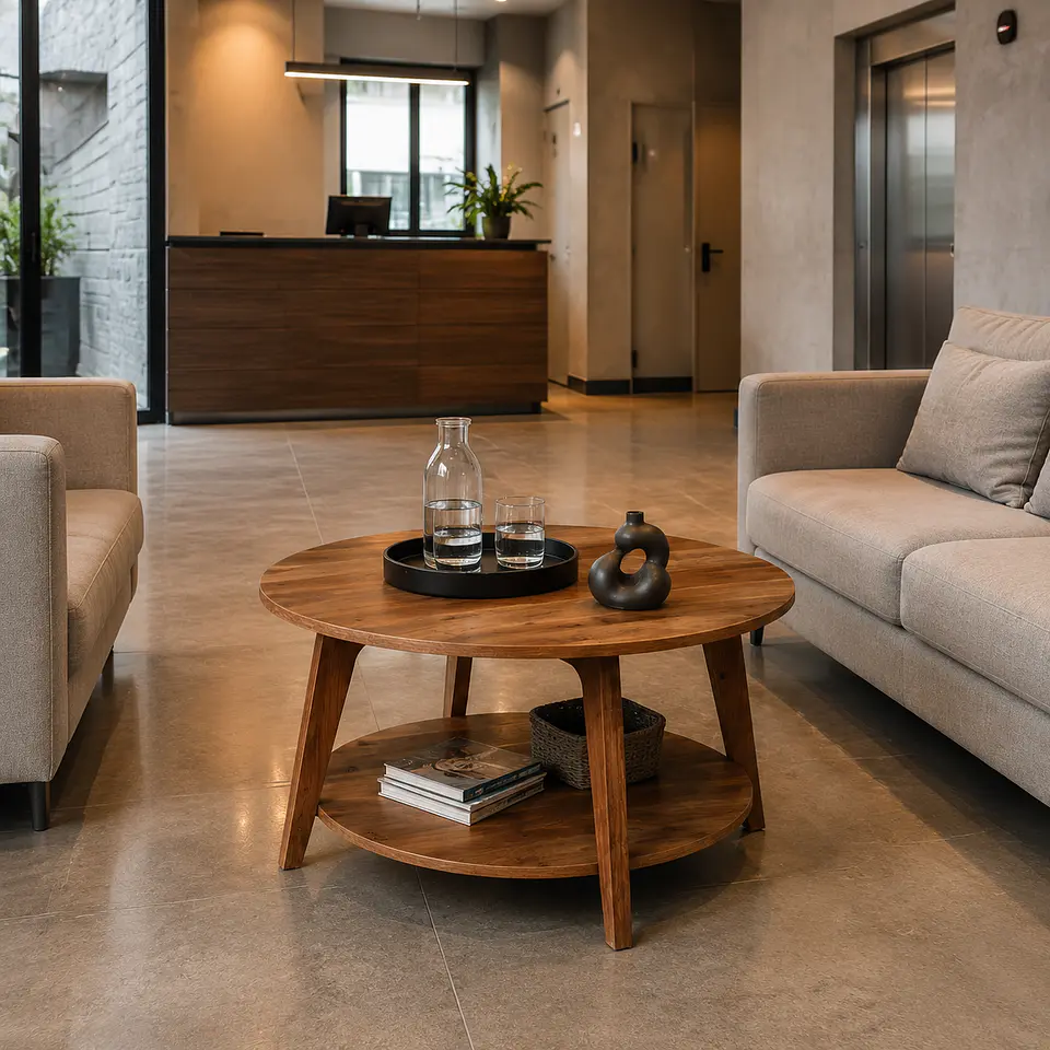 Mesa de Centro Redonda Kolen MDF dos niveles- recepcion oficina living 2