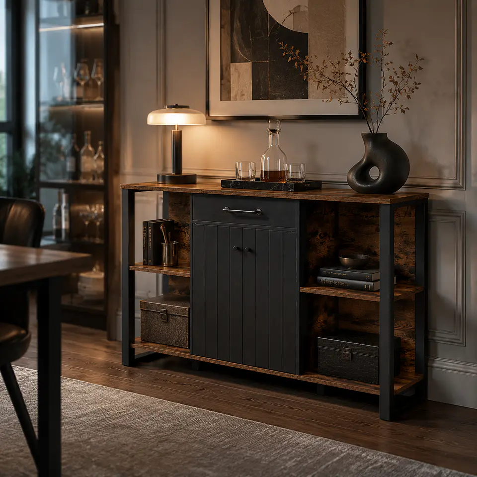 Aparador Buffet Industrial Madera Rústica Hierro 120 cm Living Comedor 4