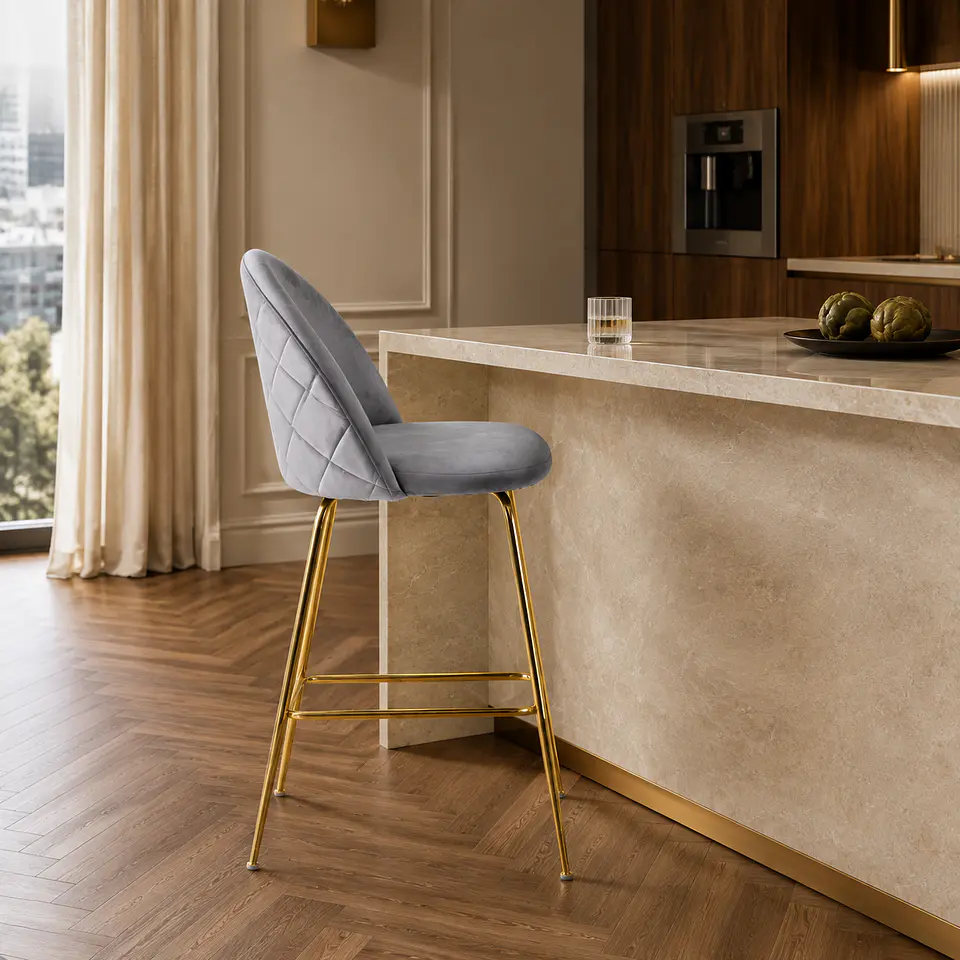 Taburete Bar Velvet Luxury Gold Gris 66cm 2