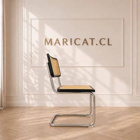 Pack de 2 Sillas Breuer de Madera Negro y Ratán con Patas de Acero Plateado-living comedor 