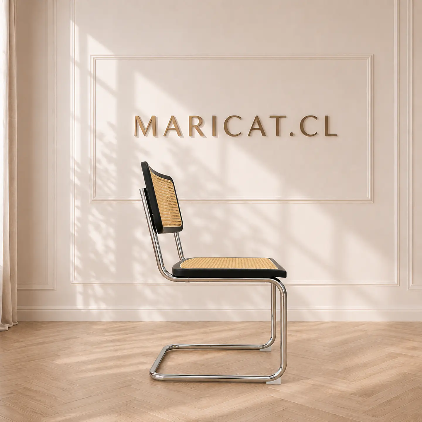 Pack de 2 Sillas Breuer de Madera Negro y Ratán con Patas de Acero Plateado-living comedor  2