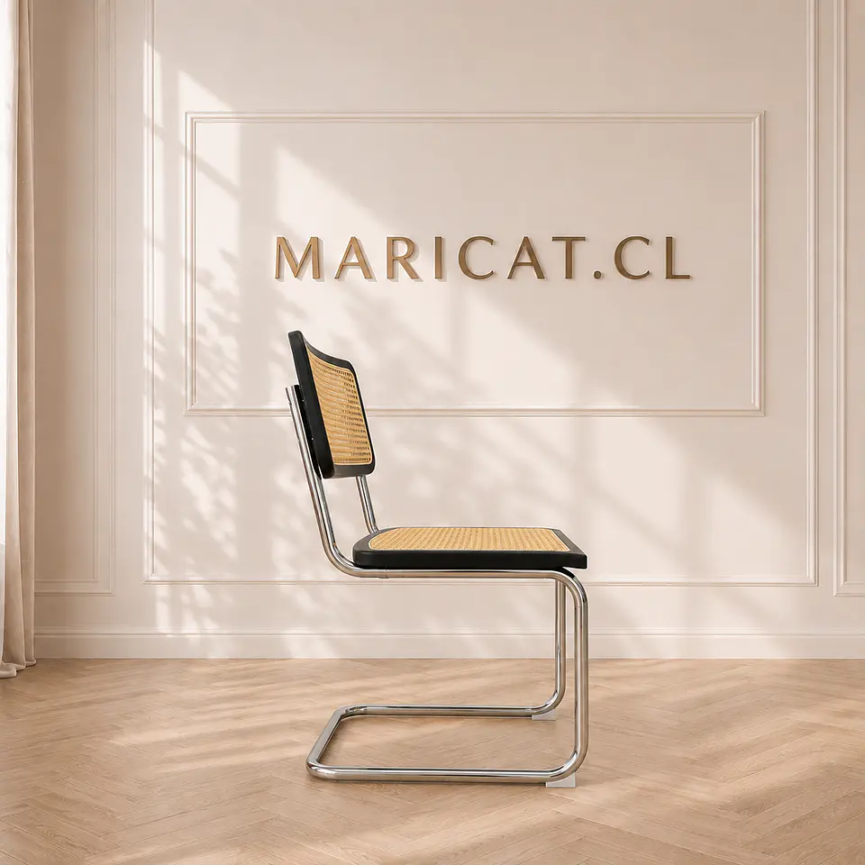 Pack de 2 Sillas Breuer de Madera Negro y Ratán con Patas de Acero Plateado-living comedor  2