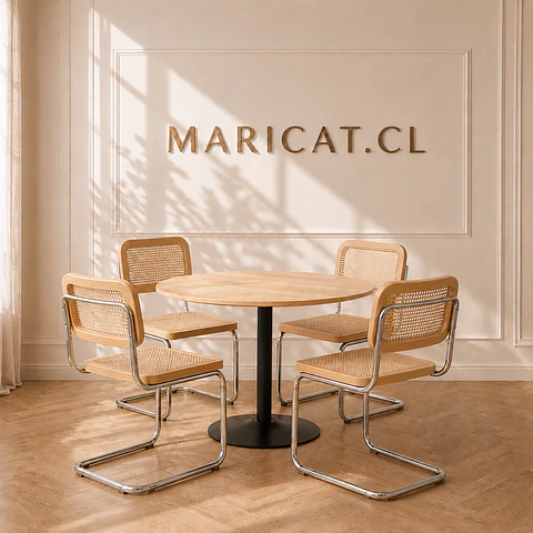 Mesa Tulip Wood Black + Silla Breuer madera y ratan- comedor 