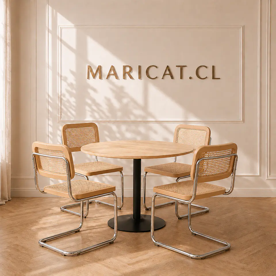 Mesa Tulip Wood Black + Silla Breuer madera y ratan- comedor  1