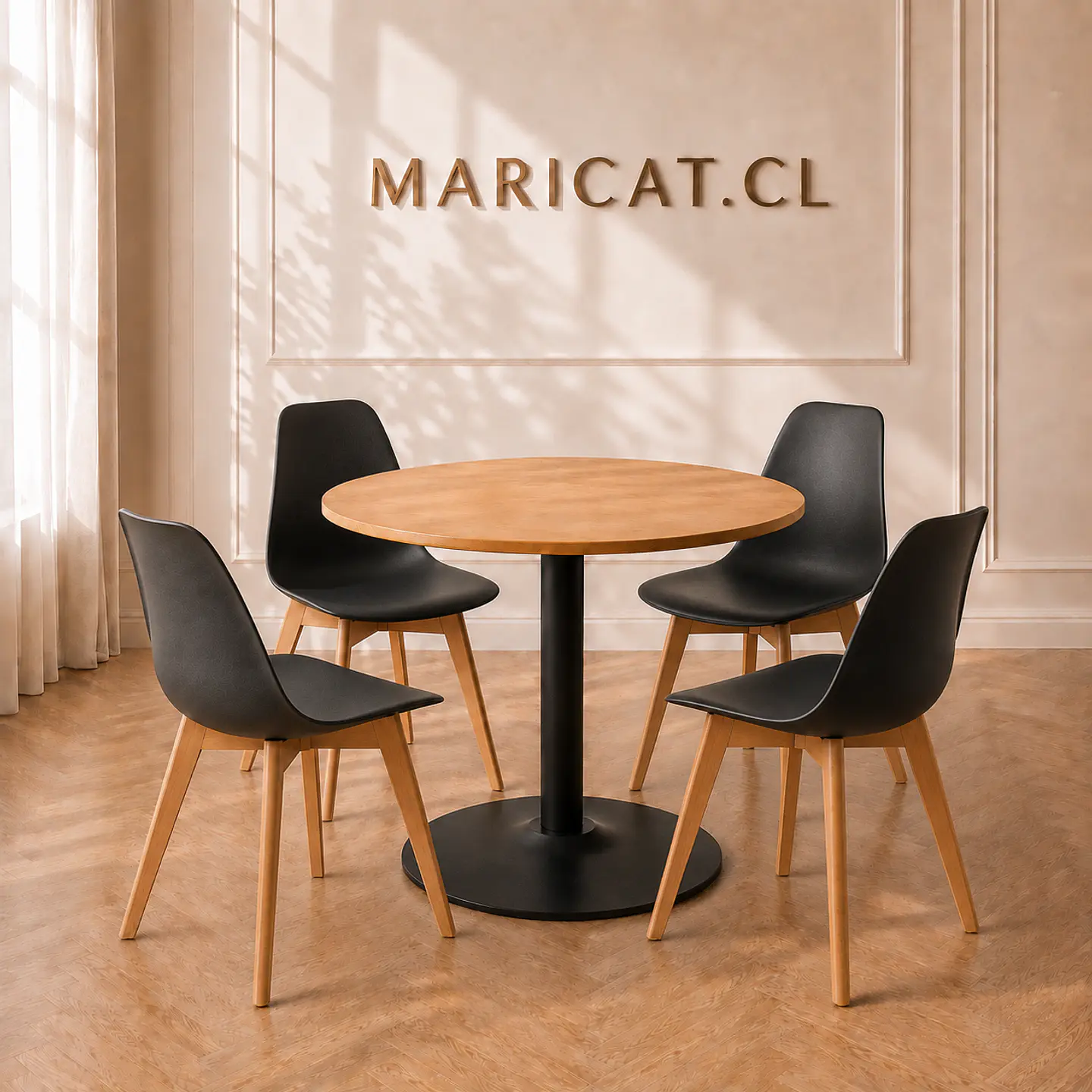 Mesa Tulip Wood Black + 4 Sillas Eames Polipropileno- Comedor Restaurant 1