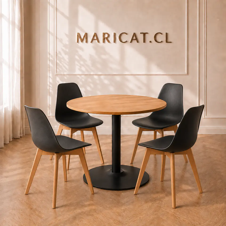 Mesa Tulip Wood Black + 4 Sillas Eames Polipropileno- Comedor Restaurant 1