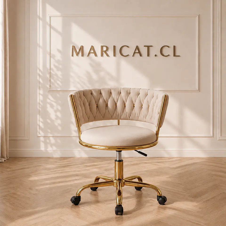 Silla Queen Velvet Cruzada Gold Beige- Escritorio Tocador Manicure 1