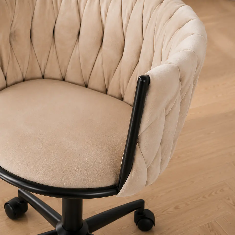 Silla Escritorio King Velvet Biege Black- Escritorio manicurista recepcion 4