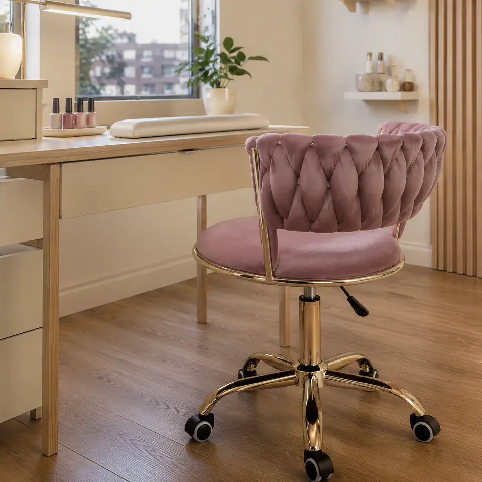 Silla Queen Velvet Cruzada Rosa Malva Gold-Escritorio manicurista recepcion 2