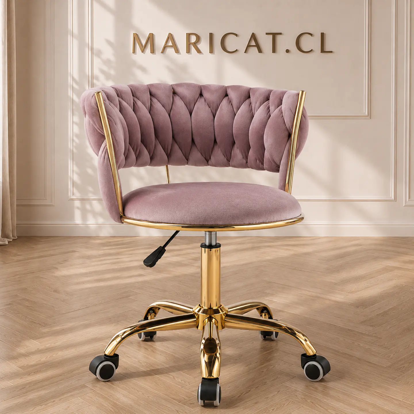 Silla Queen Velvet Cruzada Rosa Malva Gold-Escritorio manicurista recepcion 1
