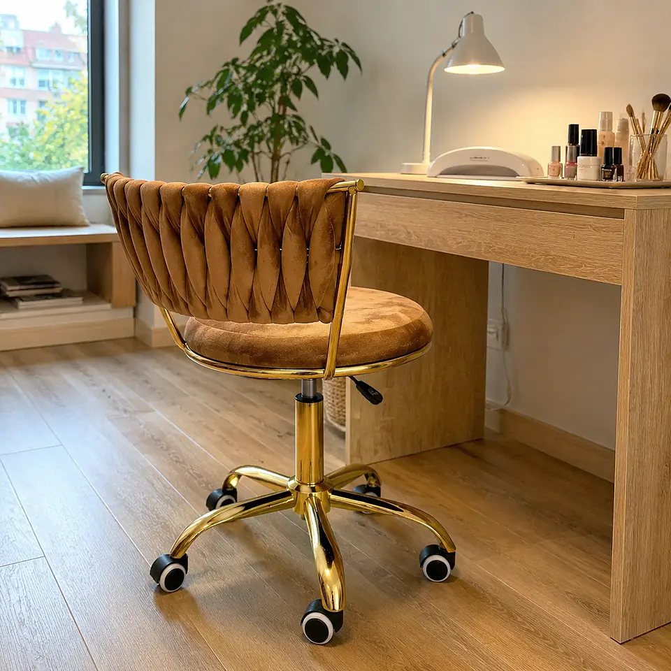 Silla Queen Velvet Cruzada cafe terracota Gold-Escritorio manicurista recepcion 2