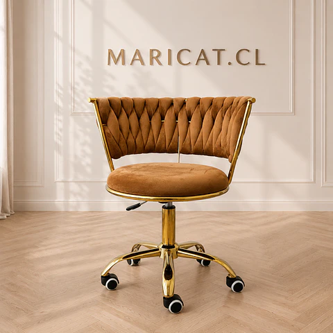Silla Queen Velvet Cruzada cafe terracota Gold-Escritorio manicurista recepcion