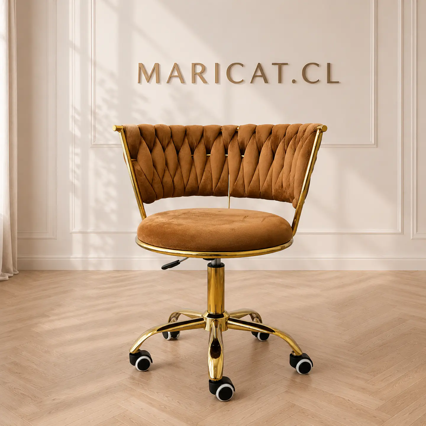 Silla Queen Velvet Cruzada cafe terracota Gold-Escritorio manicurista recepcion 1