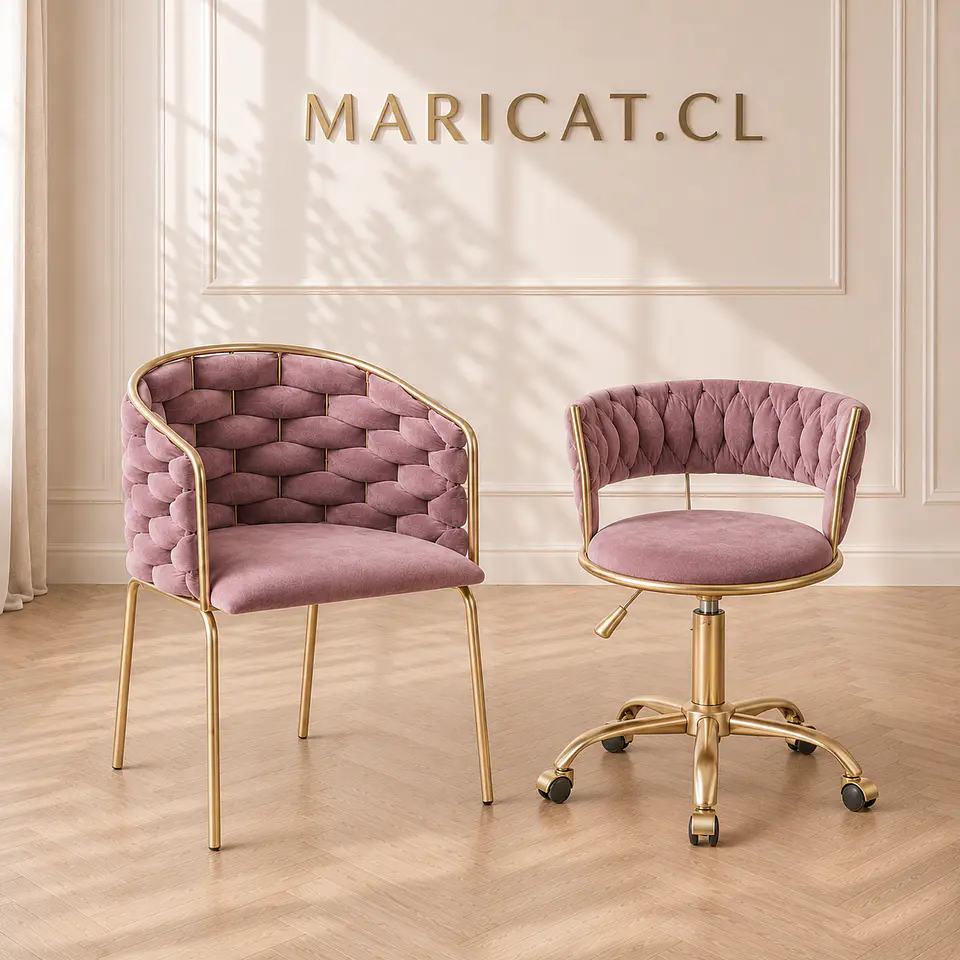 Sitial Maxi velvet rosa malva gold + Silla queen velvet oficina rosa malva gold-Escritorio manicurista recepcion 1