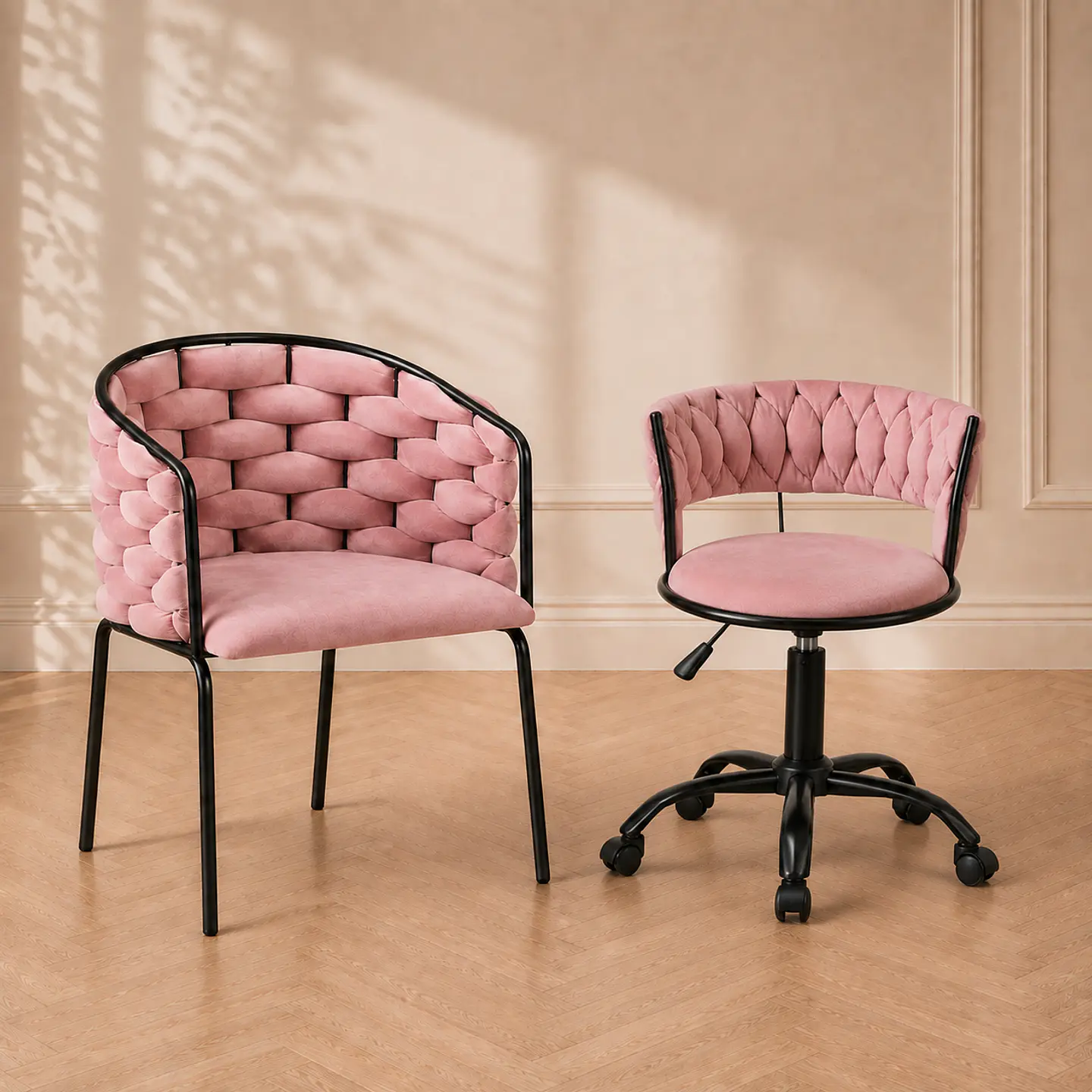 Set Sitial Maxi Velvet Rosa Black + Silla Queen Velvet Oficina Rosa Black- Escritorio manicurista recepcion 1