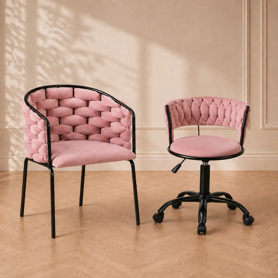 Set Sitial Maxi Velvet Rosa Black + Silla Queen Velvet Oficina Rosa Black- Escritorio manicurista recepcion 1