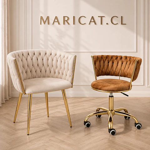 Pack de Sitial Queen velvet Beige gold + Silla Queen velvet cafe terracota gold - Escritorio manicurista recepcion
