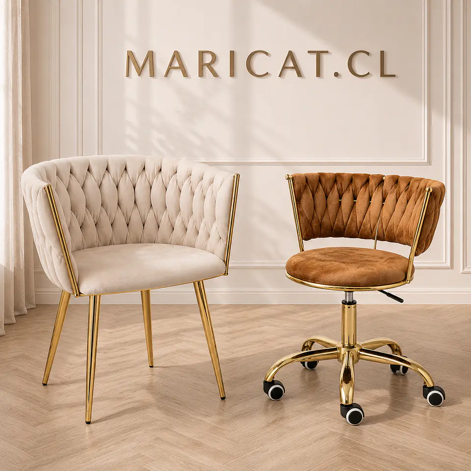 Pack de Sitial Queen velvet Beige gold + Silla Queen velvet cafe terracota gold - Escritorio manicurista recepcion 1