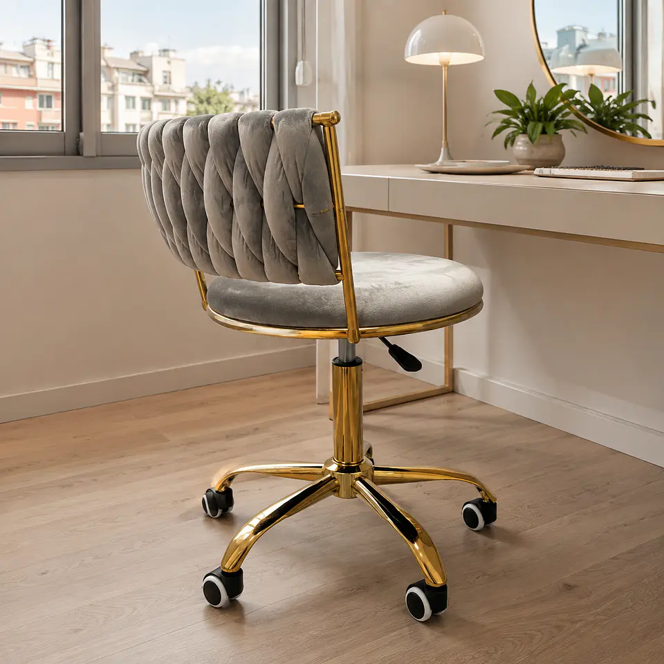 Silla Queen Velvet Cruzada Gris Gold-Escritorio manicurista recepcion 2