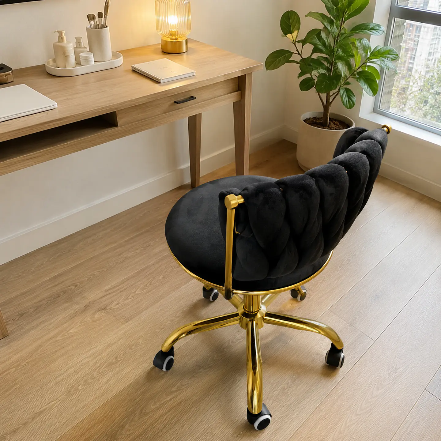 Silla Queen Velvet Cruzada Gold Negro- Escritorio Tocador Manicure 2