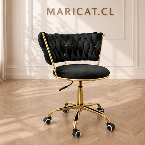 Silla Queen Velvet Cruzada Gold Negro- Escritorio Tocador Manicure