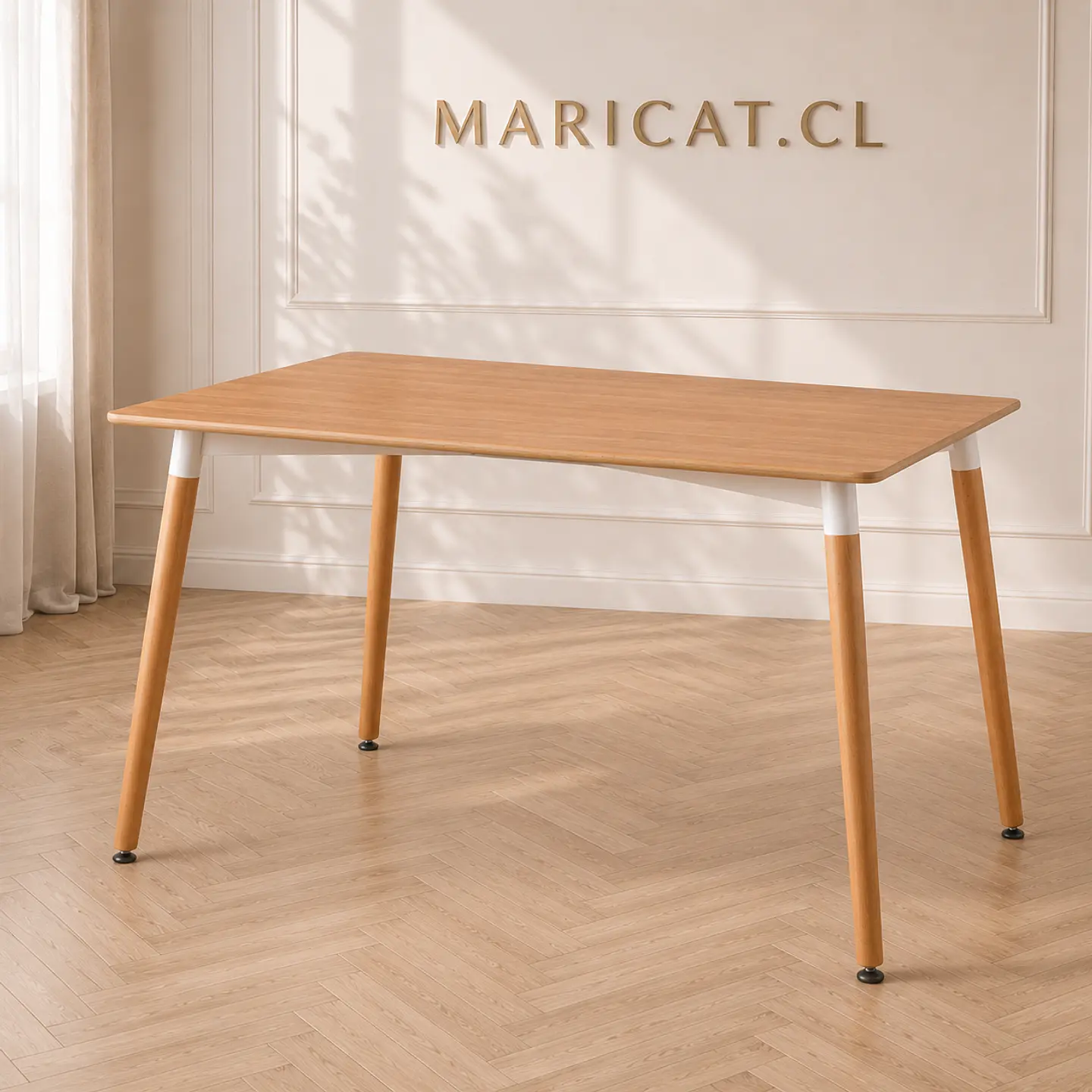 Mesa Rectangular Eames con Cubierta de MDF Biselada y Patas de Madera 120x80 2