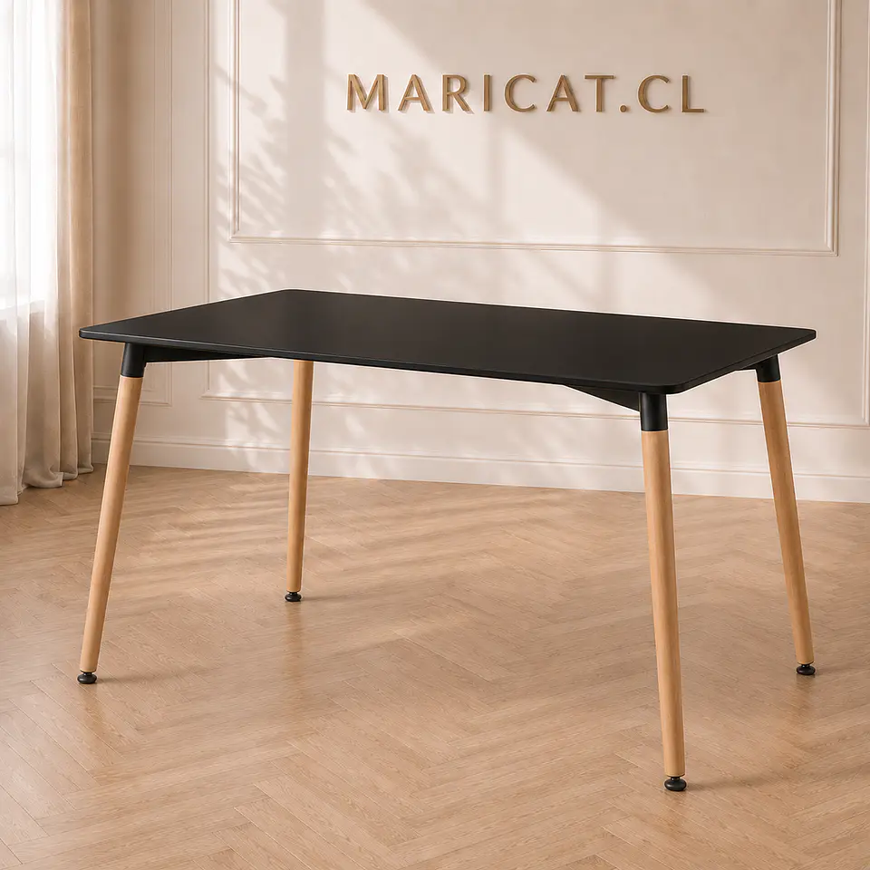Mesa Rectangular Eames con Cubierta de MDF Biselada y Patas de Madera  130x80 1
