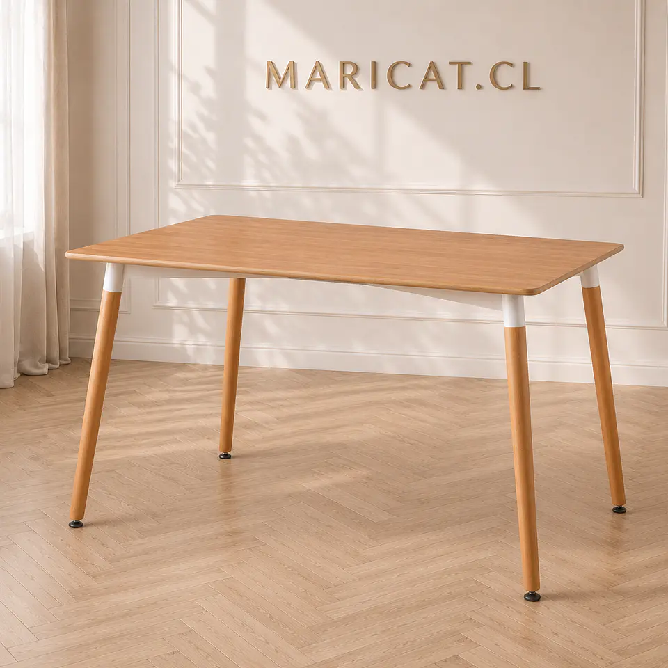 Mesa Rectangular Eames con Cubierta de MDF Biselada y Patas de Madera  130x80 3