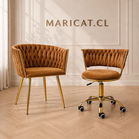 Pack de Sitial Queen velvet cafe gold + Silla Queen velvet cafe terracota gold - Escritorio manicurista recepcion