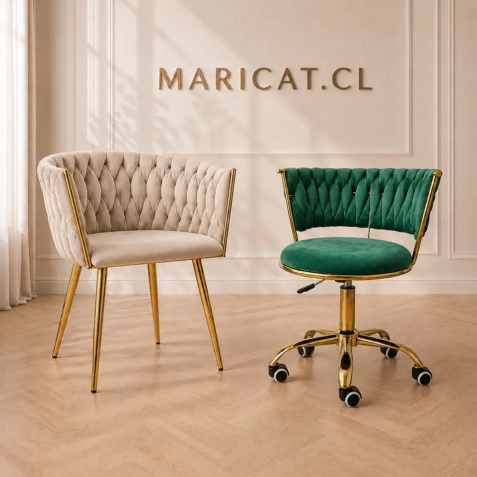 Pack de Sitial Queen velvet Beige gold + Silla Queen velvet verde gold - Escritorio manicurista recepcion 1