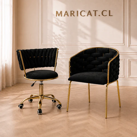 Sitial Maxi King velvet Negro gold + Silla queen velvet oficina Negro gold-Escritorio manicurista recepcion