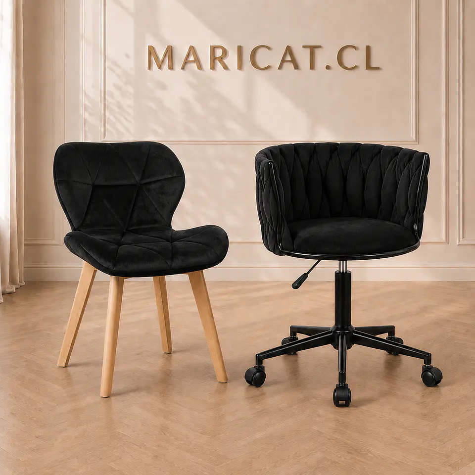 Pack Silla King Escritorio Velvet Negro Black + Silla Mariposa Velvet Negro Madera Natural- Escritorio manicurista recepcion 1