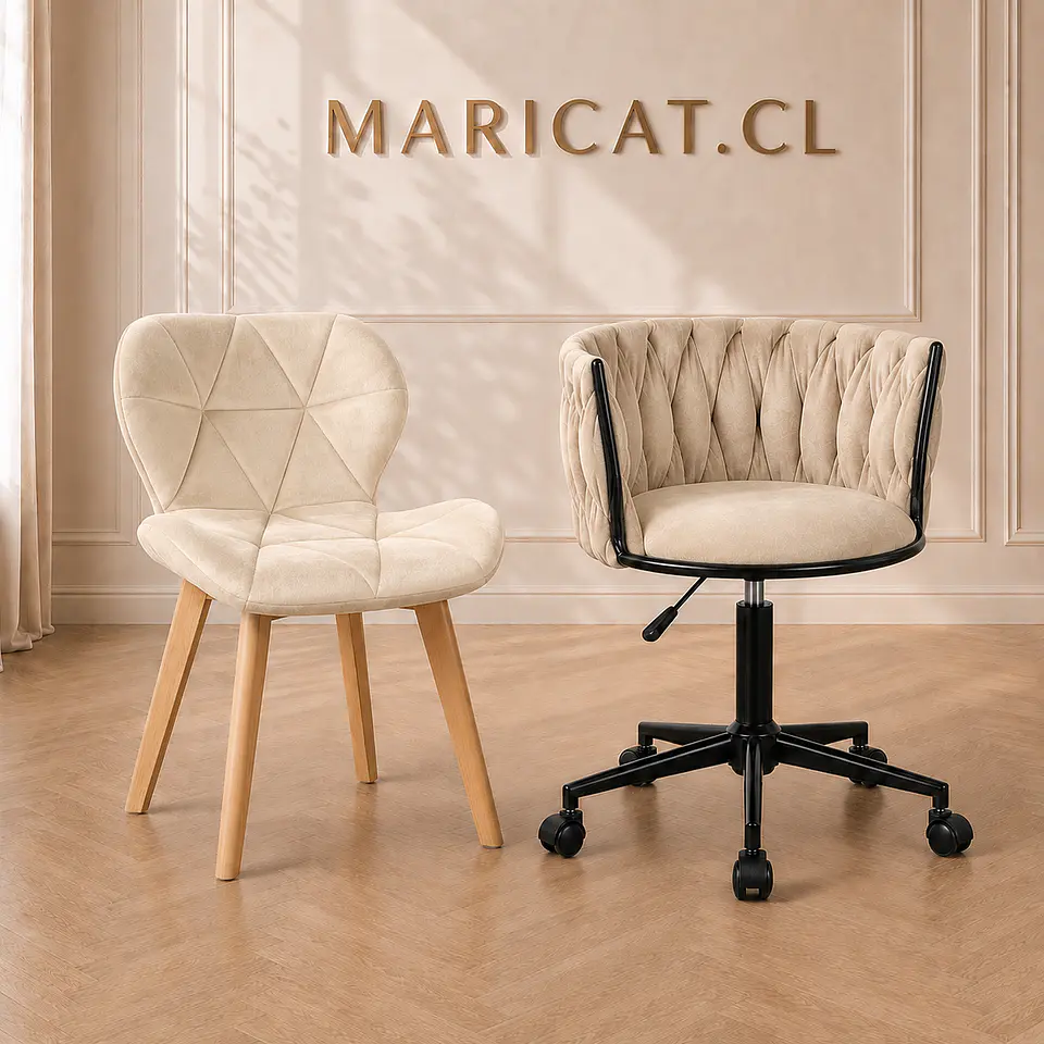 Pack Silla King Escritorio Velvet Beige Black + Silla Mariposa Velvet Beige Madera Natural- Escritorio manicurista recepcion 1