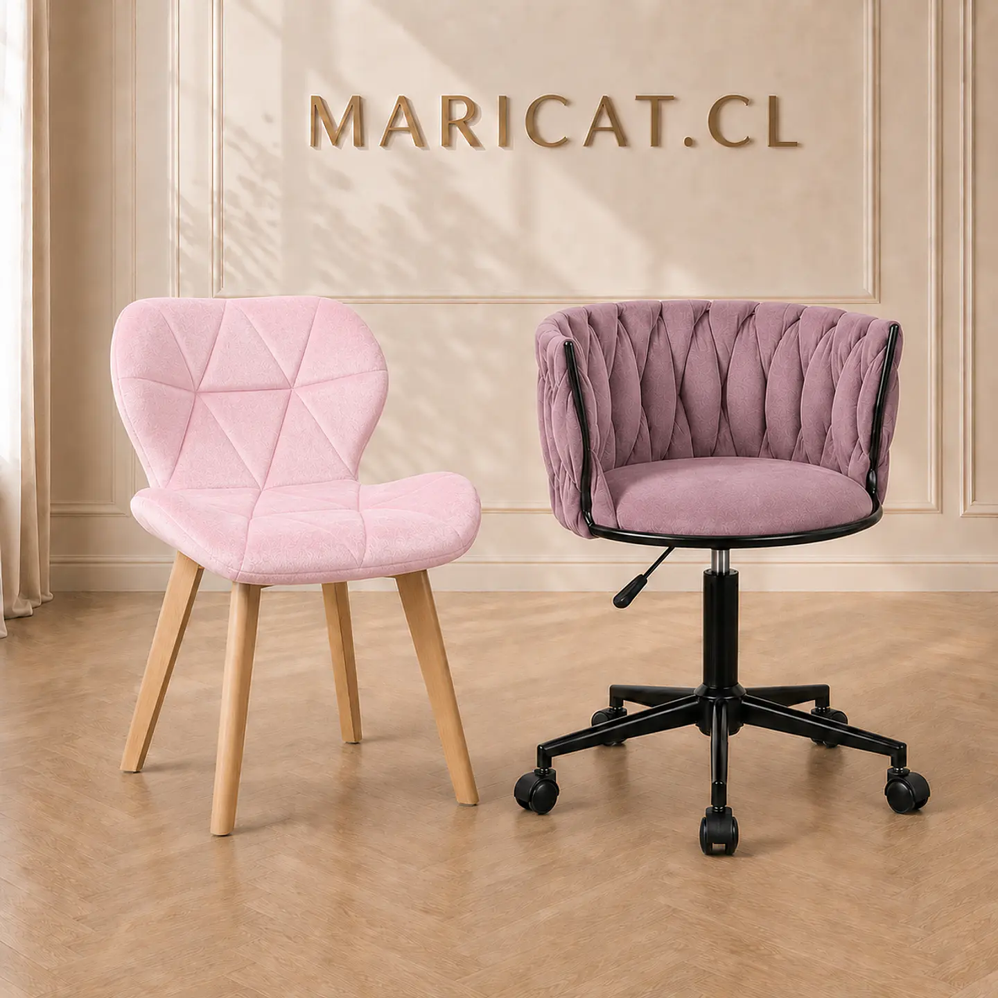 Pack Silla King Escritorio Velvet Rosa Malva Black + Silla Mariposa Velvet acolchada Rosa -Escritorio manicurista recepcion 1