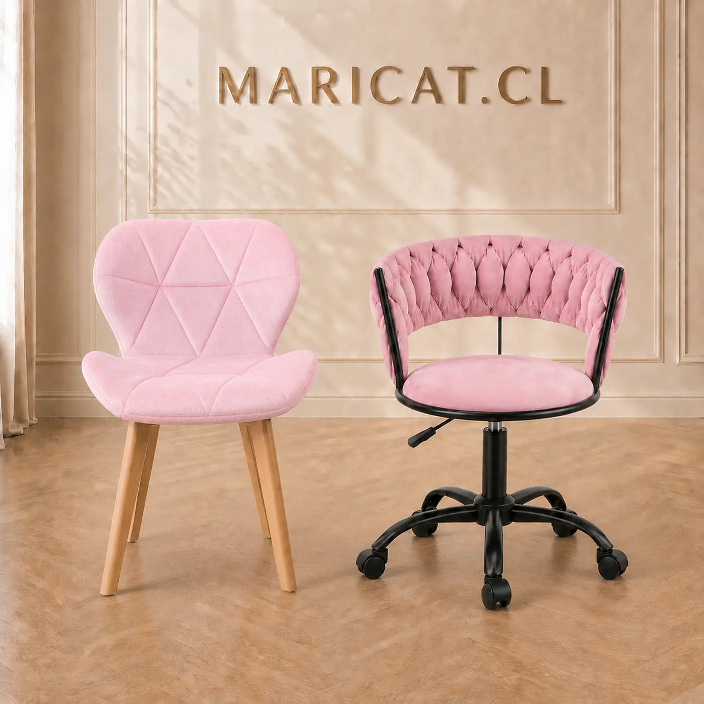 Pack Silla King Escritorio Velvet Rosa Black + Silla Mariposa Velvet Rosa Madera Natural- Escritorio manicurista recepcion 1