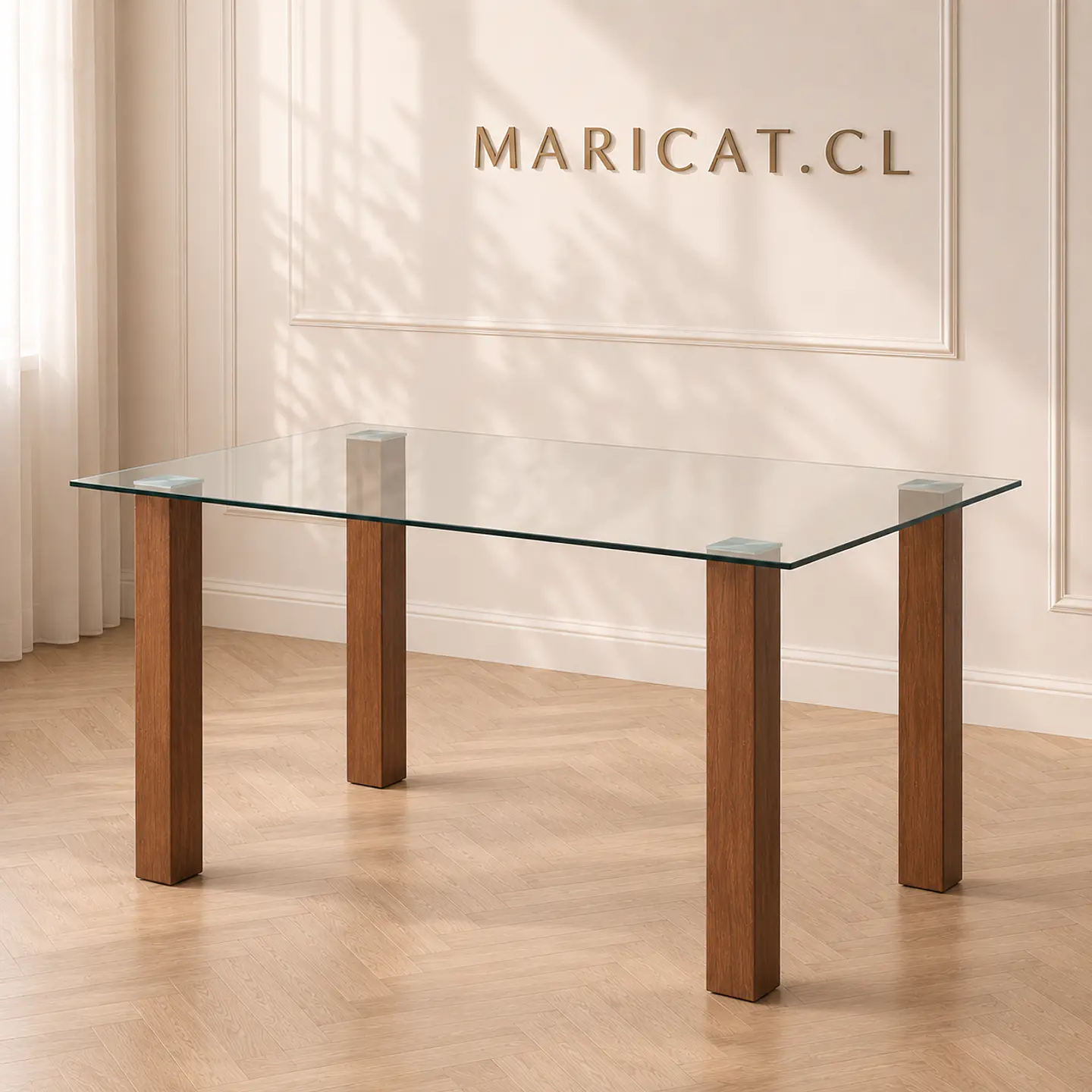Mesa Rectangular Sylva de Vidrio Templado con Patas de Metal Color Madera 120x80 1