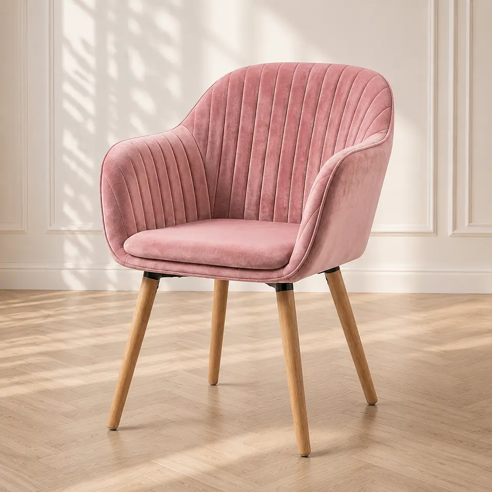 Sitial Butaca Diamante Velvet Rosa Wood- living Comedor Recepción  1