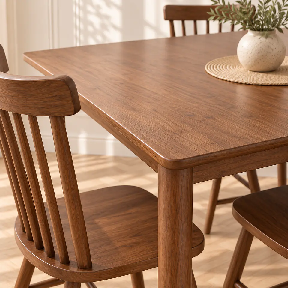 Mesa Rectangular Vema Walnut MDF + 4 Sillas Windsor Madera Haya Natural - Comedor Cocina Living 2