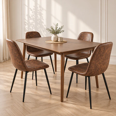 Mesa Rectangular Vema MDF + 4 Sillas Spoon Café Vintage Black - Comedor Cocina Living