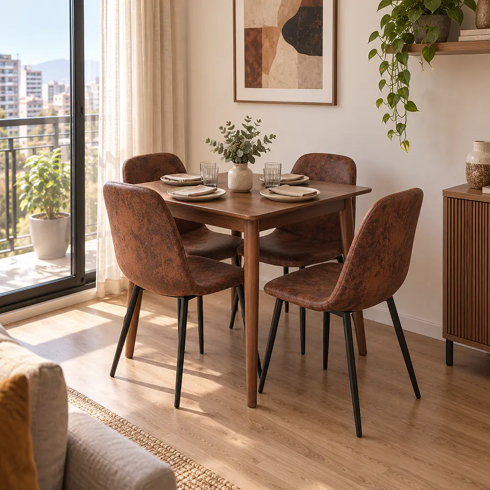 Mesa Cuadrada Vema Walnut + 4 Sillas Spoon Café Vintage Black - Comedor Cocina Living 2