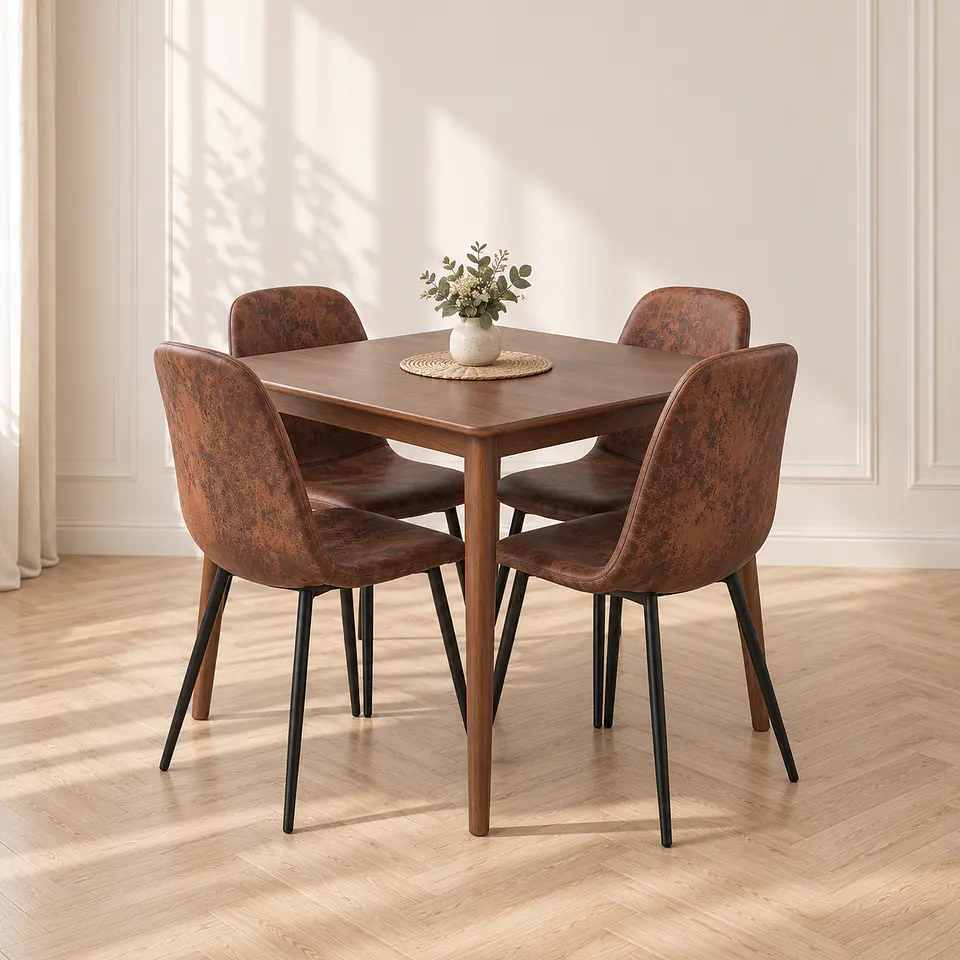 Mesa Cuadrada Vema Walnut + 4 Sillas Spoon Café Vintage Black - Comedor Cocina Living 1
