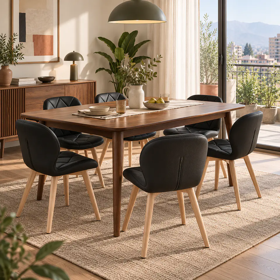 Mesa Rectangular Vema Walnut + 6 Sillas Mariposa Ecocuero - Comedor Cocina Living 3