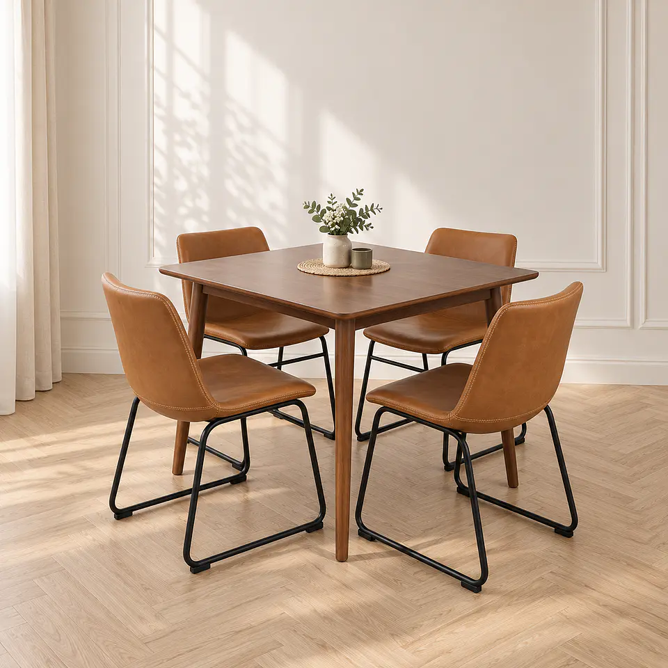 Mesa Cuadrada Vema Walnut + 4 Sillas Burgos Café Black - Comedor Restaurante Cocina 1