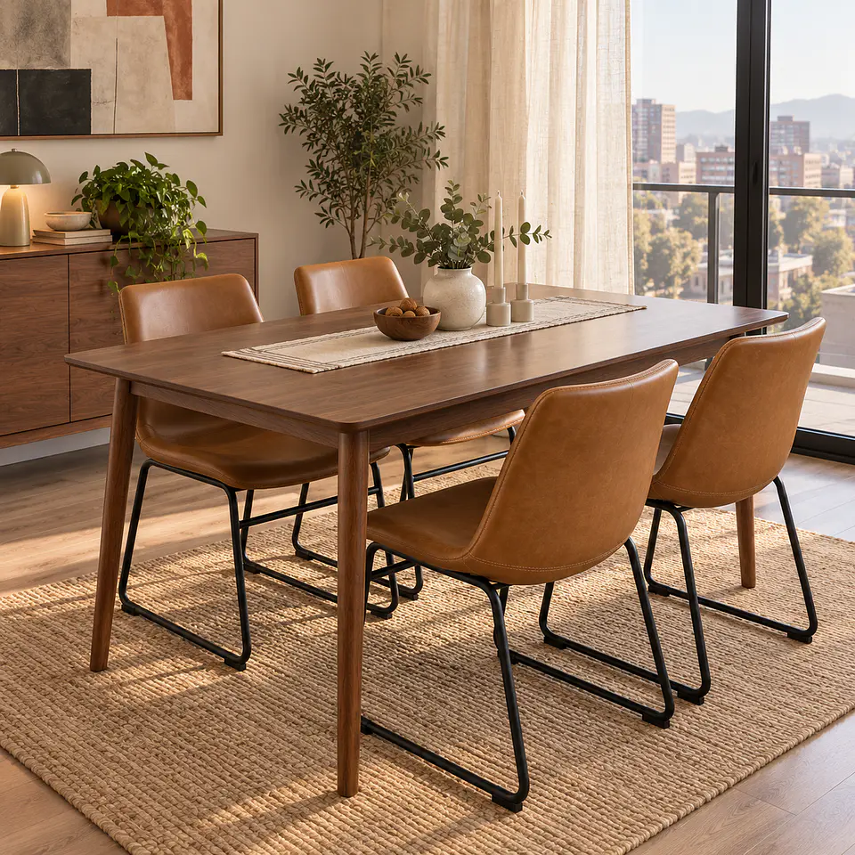 Mesa Rectangular Vema Walnut + 4 Sillas Burgos Café Black - Comedor Restaurante Cocina 3