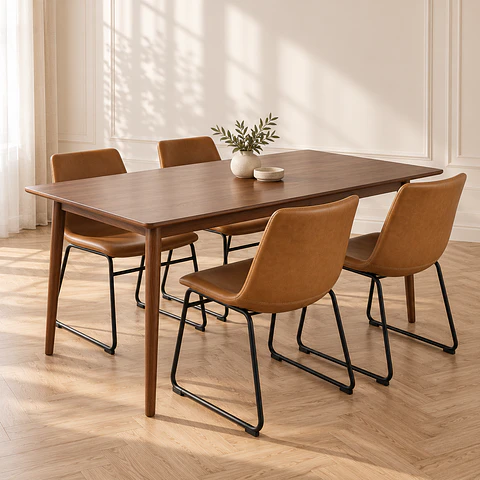 Mesa Rectangular Vema Walnut + 4 Sillas Burgos Café Black - Comedor Restaurante Cocina