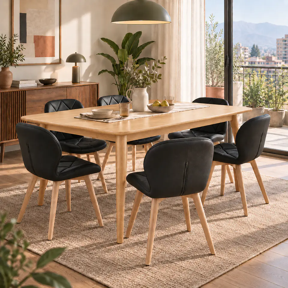 Mesa Rectangular Vema Natural 160x80+ 6 Sillas Mariposa Ecocuero - Comedor Cocina Living 5