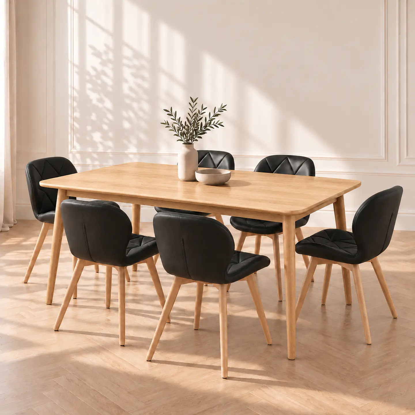 Mesa Rectangular Vema Natural 160x80+ 6 Sillas Mariposa Ecocuero - Comedor Cocina Living 1