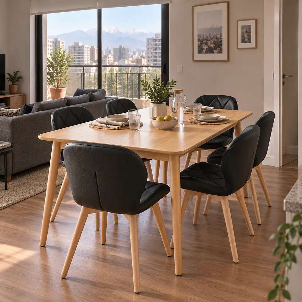 Mesa Rectangular Vema Natural 160x80+ 6 Sillas Mariposa Ecocuero - Comedor Cocina Living 4