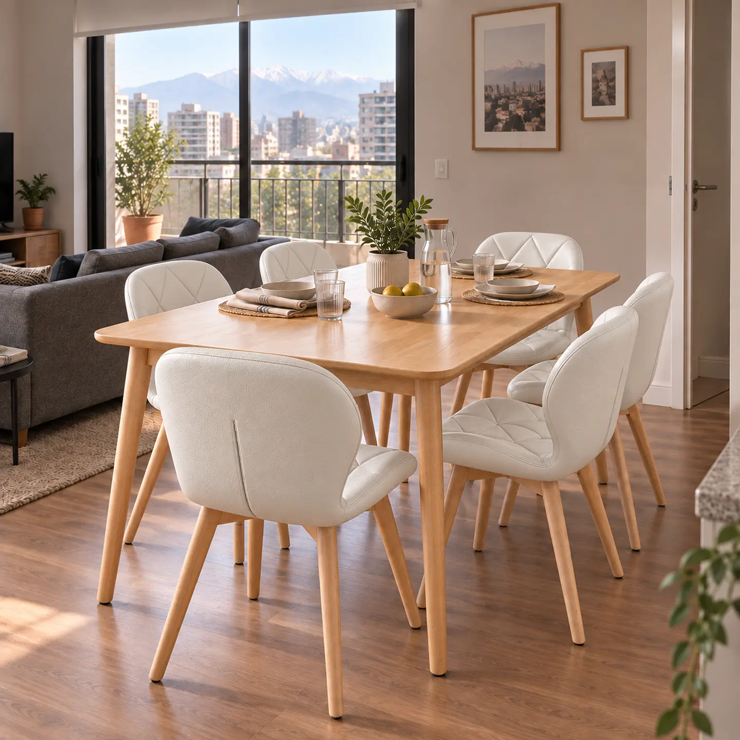 Mesa Rectangular Vema Natural 160x80+ 6 Sillas Mariposa Ecocuero - Comedor Cocina Living 2