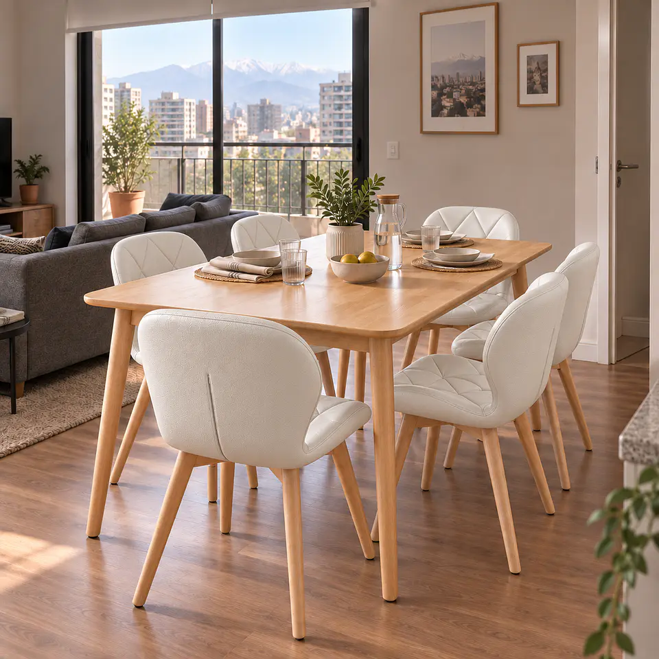Mesa Rectangular Vema Natural 160x80+ 6 Sillas Mariposa Ecocuero - Comedor Cocina Living 2